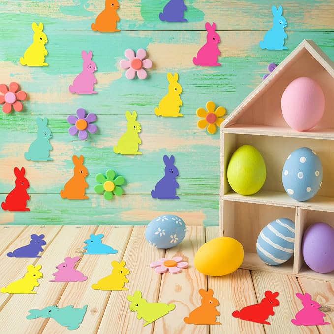 200 Pieces Bunny Paper Cutouts Easter Bulletin Board Decorations Colorful Bunny
