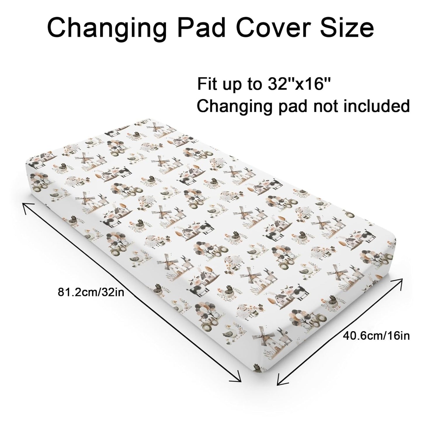 Boho Farm Animals Baby Changing Pad Covers for Boy Girl 32''x16'' Farm Cow Chicken Duck Lamb Donkey Barn Windmill Flower Fitted Diaper Change Table Mats Spring Farm Life Soft Cradle & Bassinet Sheets