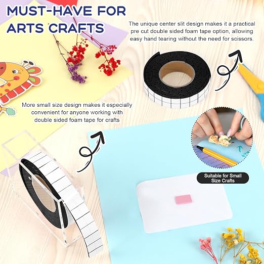 Double Sided Foam Tape for Crafts 0.4 X 0.5 in Pre Cut Double Sided Foam