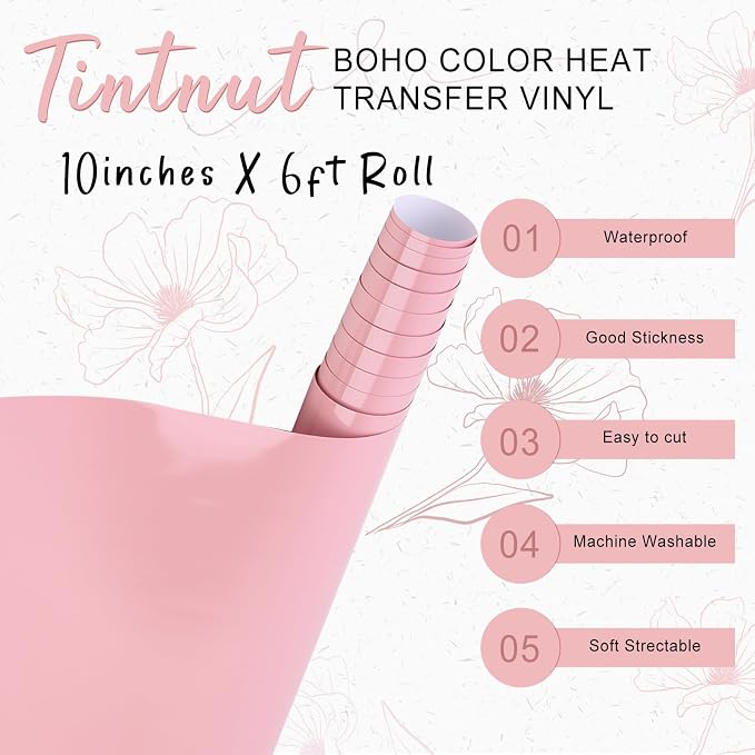 Tintnut Bridal Rose Heat Transfer Vinyl, 10inx6ft Iron on Vinyl | Neutral boho
