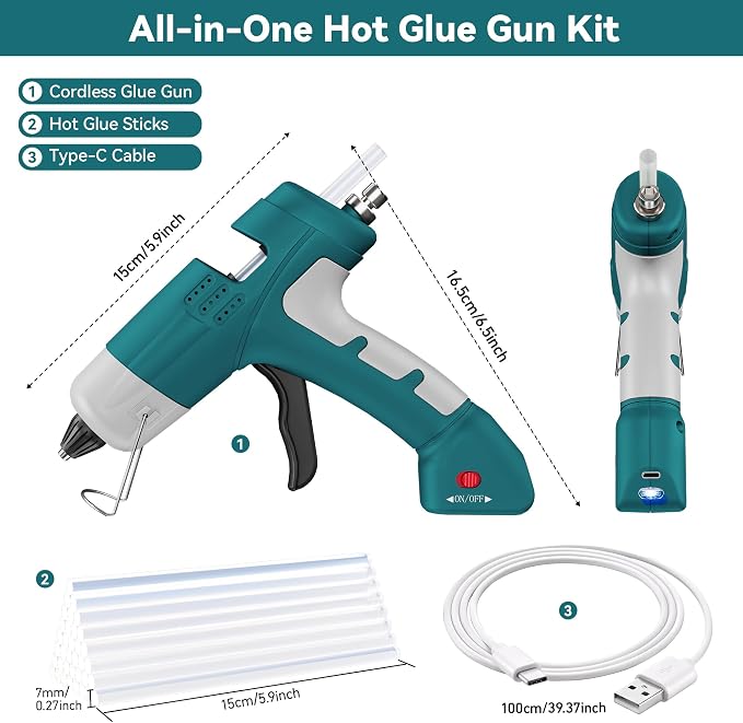 Cordless Hot Glue Gun Kit, 20W Lithium Battery Rechargeable Hot Melt Glue Gun
