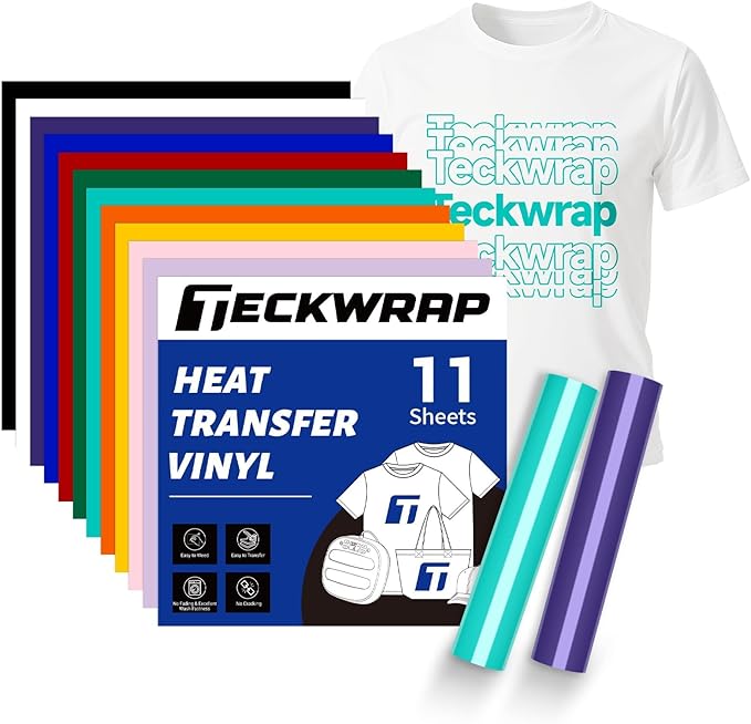 TECKWRAP Heat Transfer Vinyl for T-Shirts 11 PCS 12"x12" Easy Cut & Weed | PU