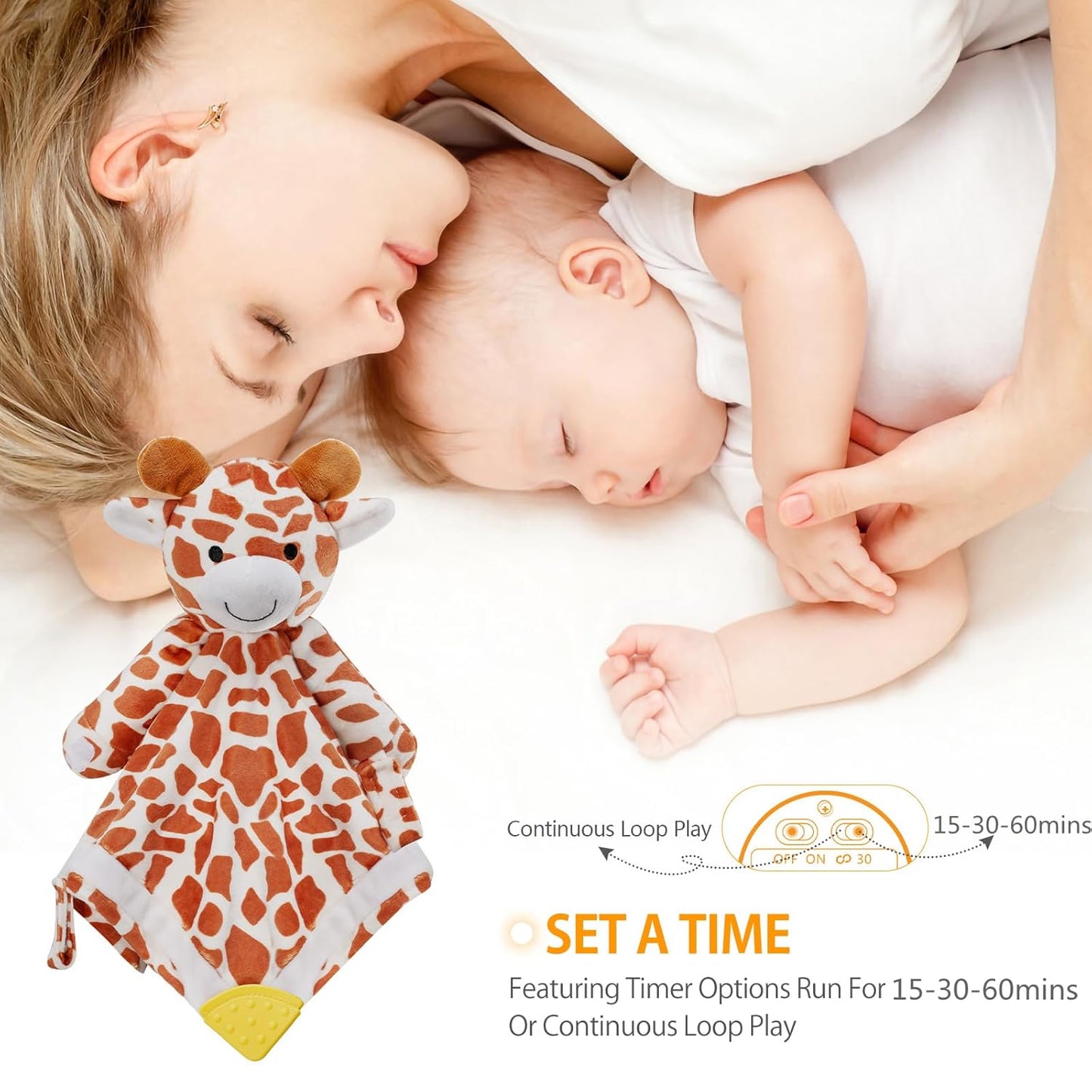 BEREST Baby Lovey Sound Sleep Soother, Rechargeable White Noise and Lullaby Heartbeat Infant Sleeping Aid with Cry Sensor at Nap Time Routine, Boys & Girls Gift Portable Plush Toddler Snuggle Toy