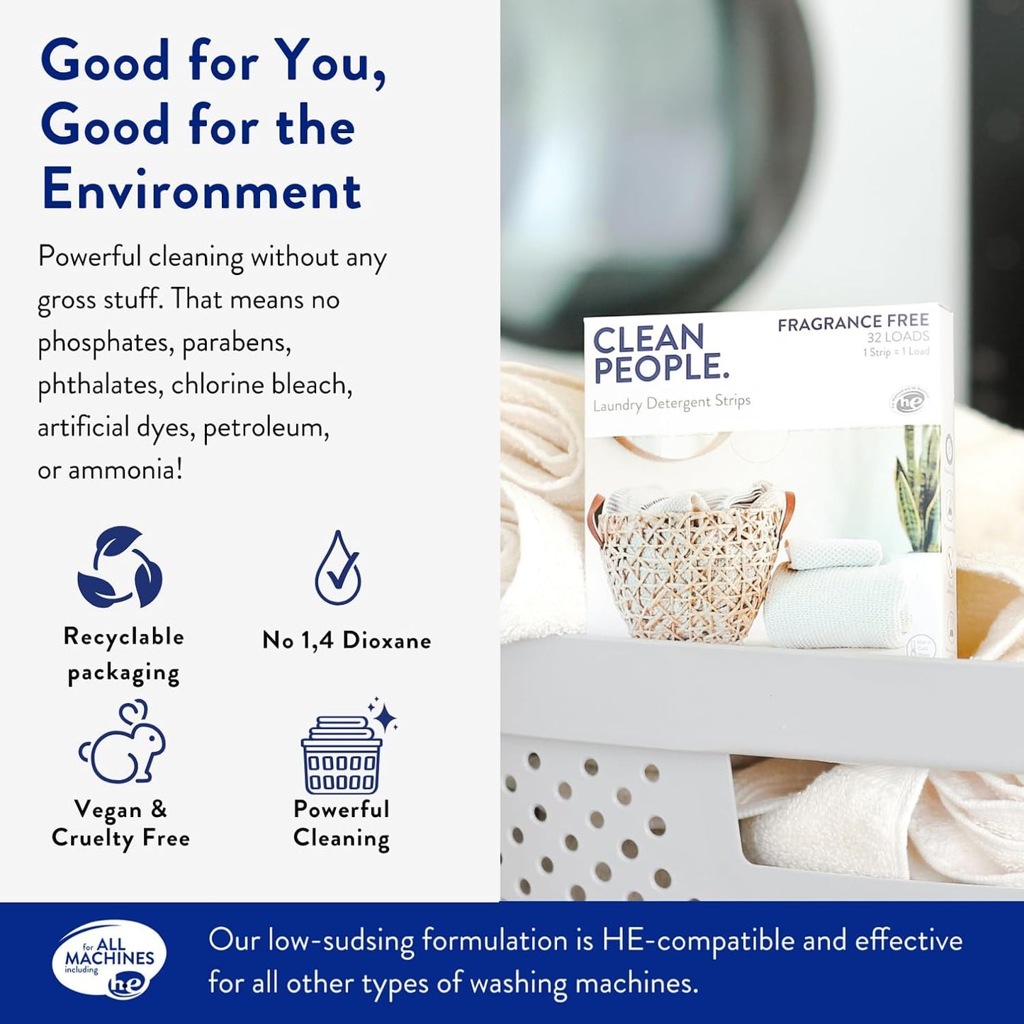 The Clean People Fragrance Free Laundry Detergent Sheets - Laundry Soap - Ultra Concentrated, Recyclable Packaging, Stain Fighting - Fragrance Free, 192 Pack