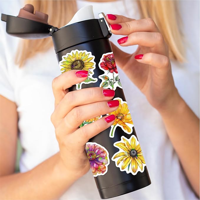 100 PCS Glitter Natural Flower Stickers