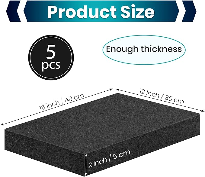 5 Pcs 16 x 12 x 2 Inches Polyurethane Foam