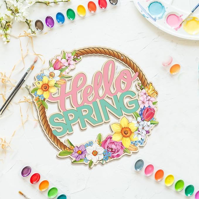 Large Size 12" Wooden Spring Ornaments to Paint, Flower Wooden DIY Blank