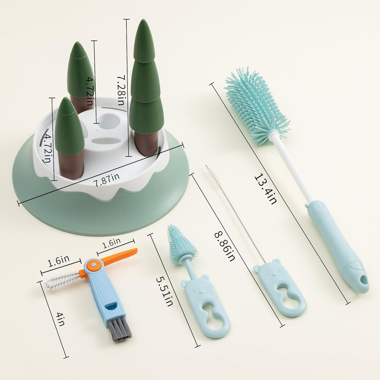 Chemimoso Baby Bottle Drying Rack and Cleaning Set, with Straight Silicone Baby Bottle Brush, Pacifier Brush, Straw Brush, Cup Lid Cleaning Brush, 2025 Xmas Holiday Surprise Gift for Newmom, Z Blue