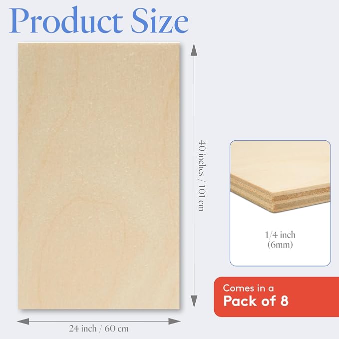 Baltic Birch Plywood 24 x 40 x 1/4 Inch- 6 mm Craft Wood, Stronger Than