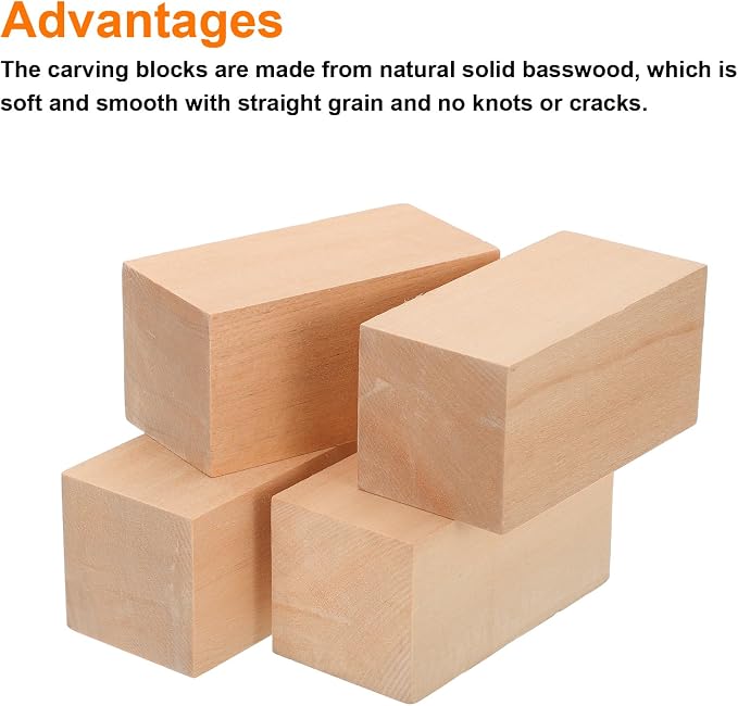 MECCANIXITY 4Pcs Basswood Carving Block, Arts Decoration, Crafts Whittling