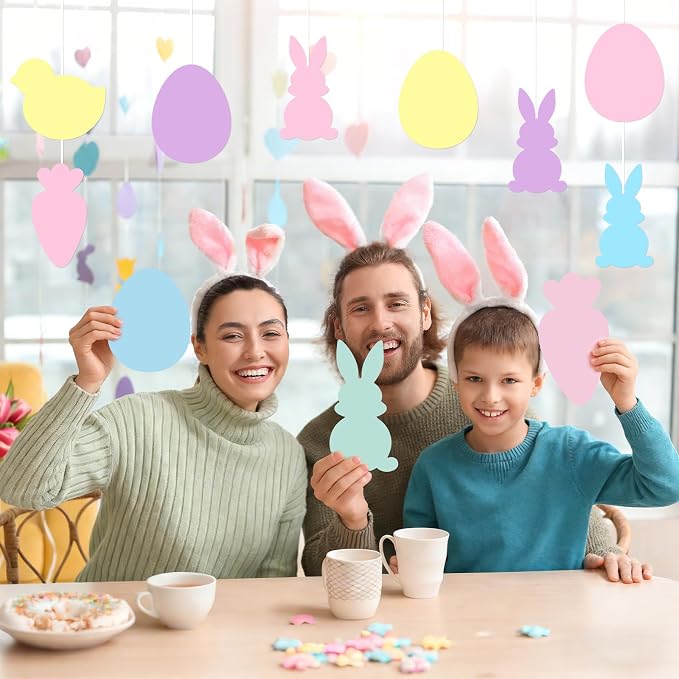 Funrous 80 Pcs Easter Paper Cutouts Pastel Bunny Egg Chick Carrot Cutouts