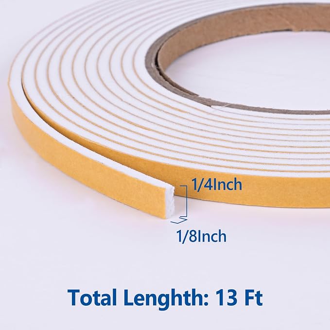 Kikerike Self Adhesive Foam Tape Weatherstrip 1/4in x 1/8in x 13Ft High Density