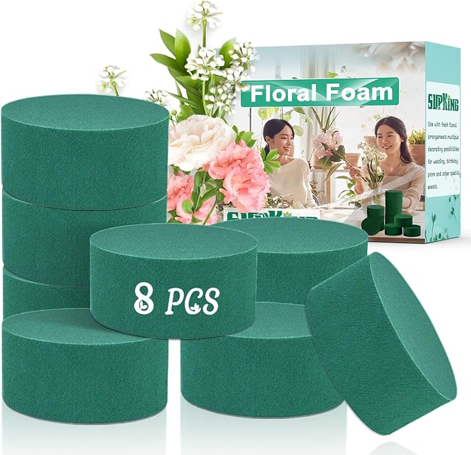 SupKing 8 Pcs Floral Foam Blocks 3.15" Round Green Wet Dry Flower Foam Florist