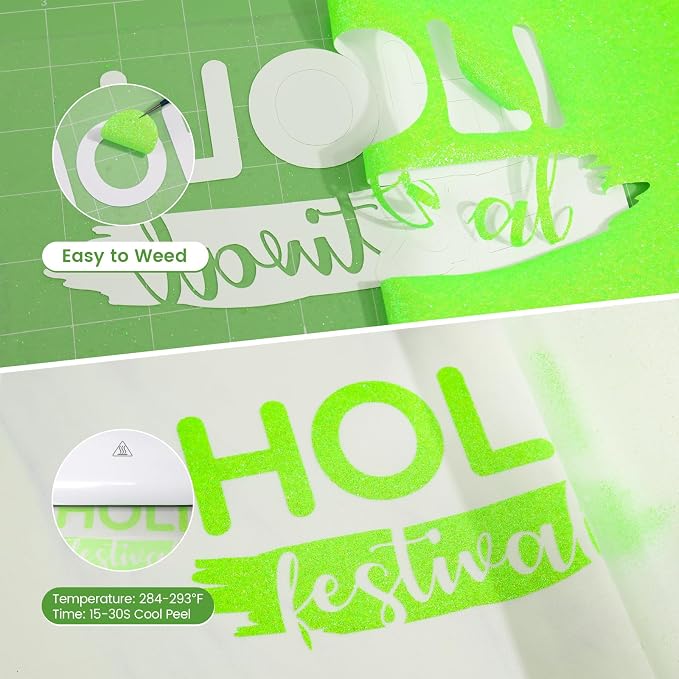 Neon Green Glitter HTV Heat Transfer Vinyl, Glitter Iron on Vinyl 10" x8ft |