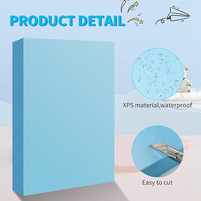 LuckyFoam Blue 4 Pack 12x7.5x2 inch Foam Sheets 2 Inch | Polystyrene Rectangles