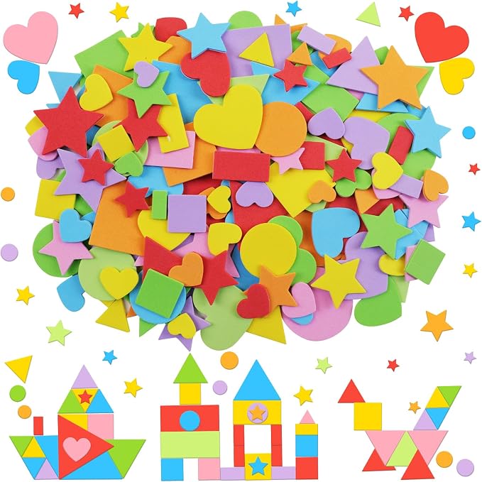 3400Pcs Foam Stickers Foam Shape Stickers Heart Star Square Geometric Sticker