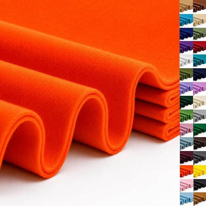 Bright Orange Large Felt Fabric 36" x 36", 1.4 mm Soft Felt Sheet, Nonwoven