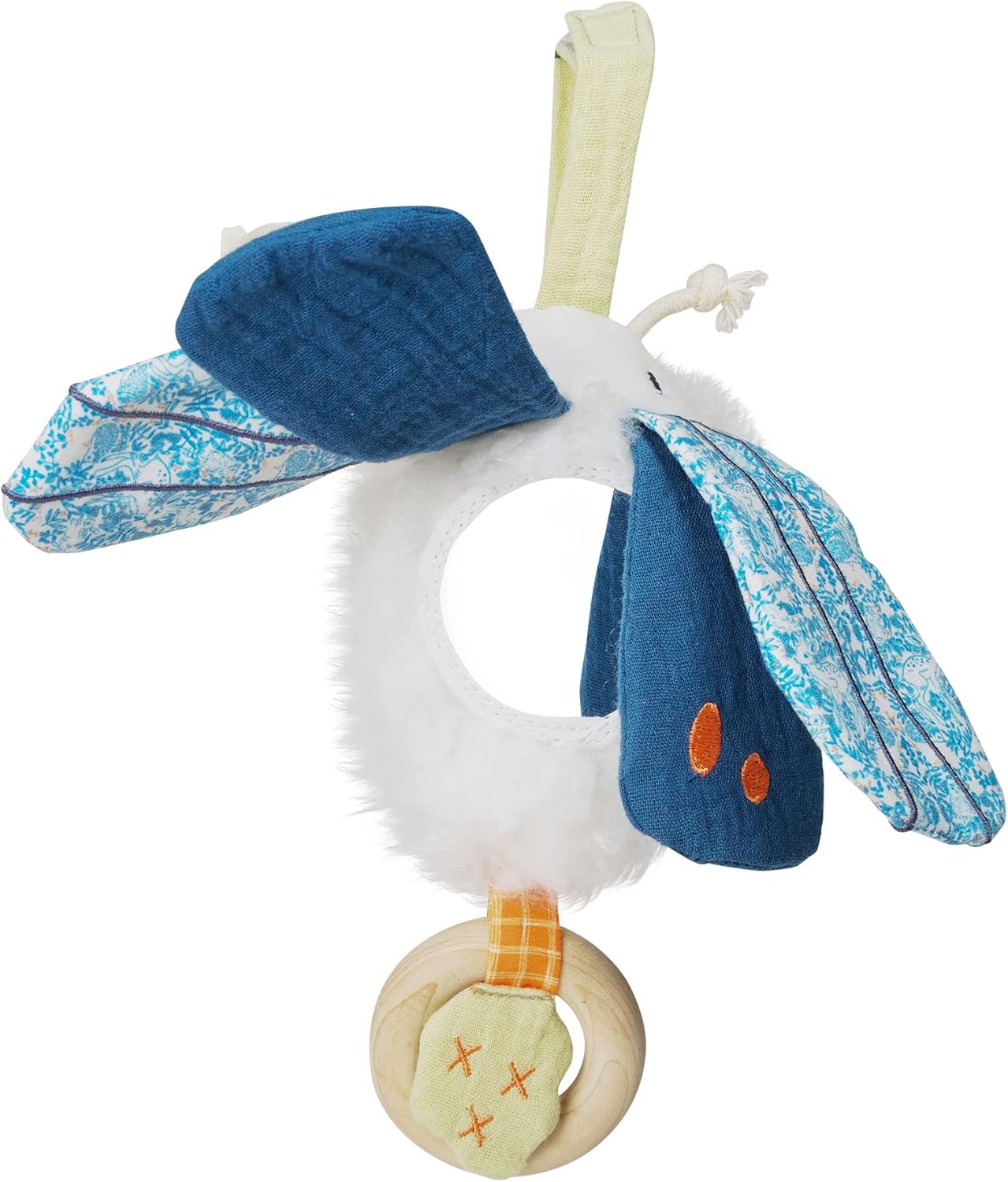 Manhattan Toy Folklore Plush Luna Moth Soft Tactile Baby Travel Toy with Crinkle Fabric Wings, Baby Mirror and Wooden Teether Ring