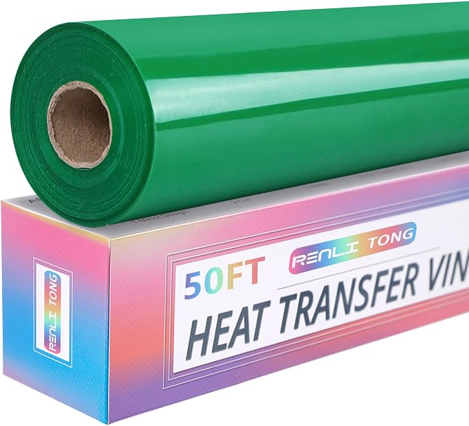 RENLITONG Green Iron on Vinyl 12Inch by 50ft Roll Heat Transfer Vinyl