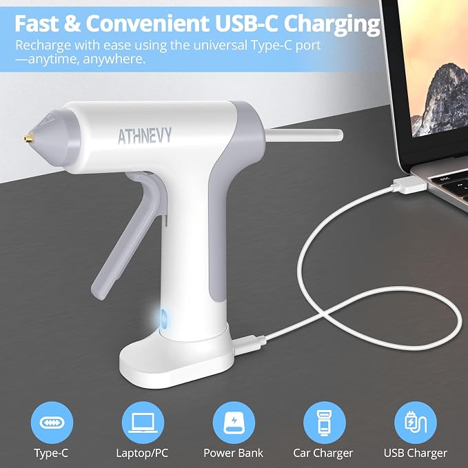 Cordless Hot Glue Gun, 4V 10s Fast Preheat, 2000mAh Battery