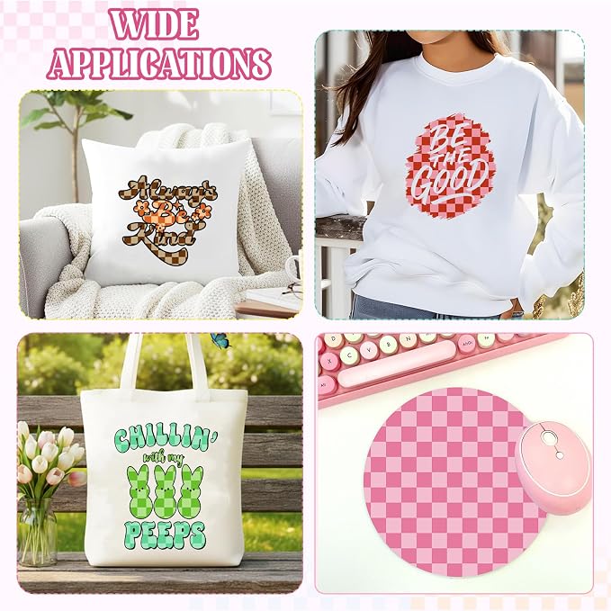 Tintnut Colorful Checkerboard Heat Transfer Vinyl, Checker pattern PU HTV