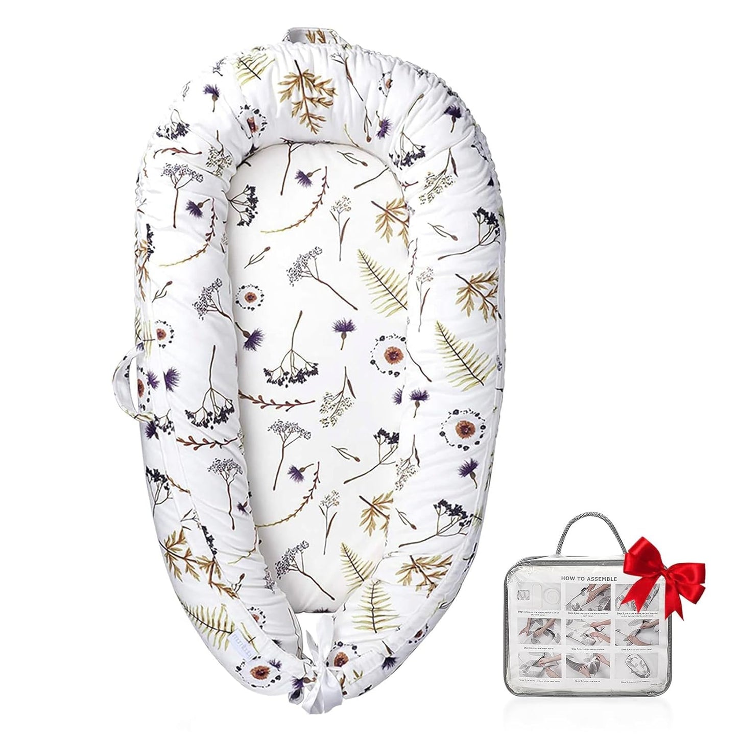 Baby Lounger | Organic Cotton Infant Lounger | Reversible, Adjustable & Portable Floor Lounger | Soft, Breathable, Washable Cover | Forest