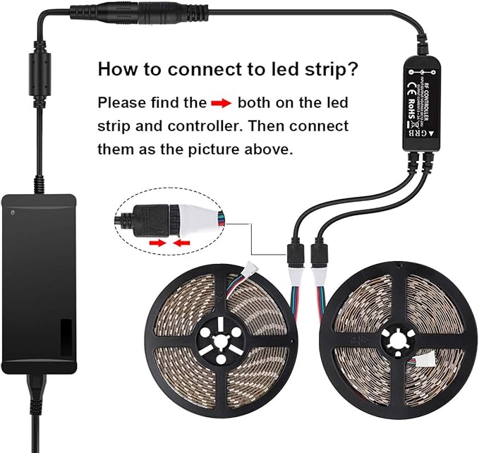 SUPERNIGHT RGB Light Strip Remote Controller, RF Remote of 2-in-1 4 Pin Dimming, Brightness Flash Mode Dimmer for SMD 5050 2835 3528 LED Strip Lights (RF- 2 Ports)
