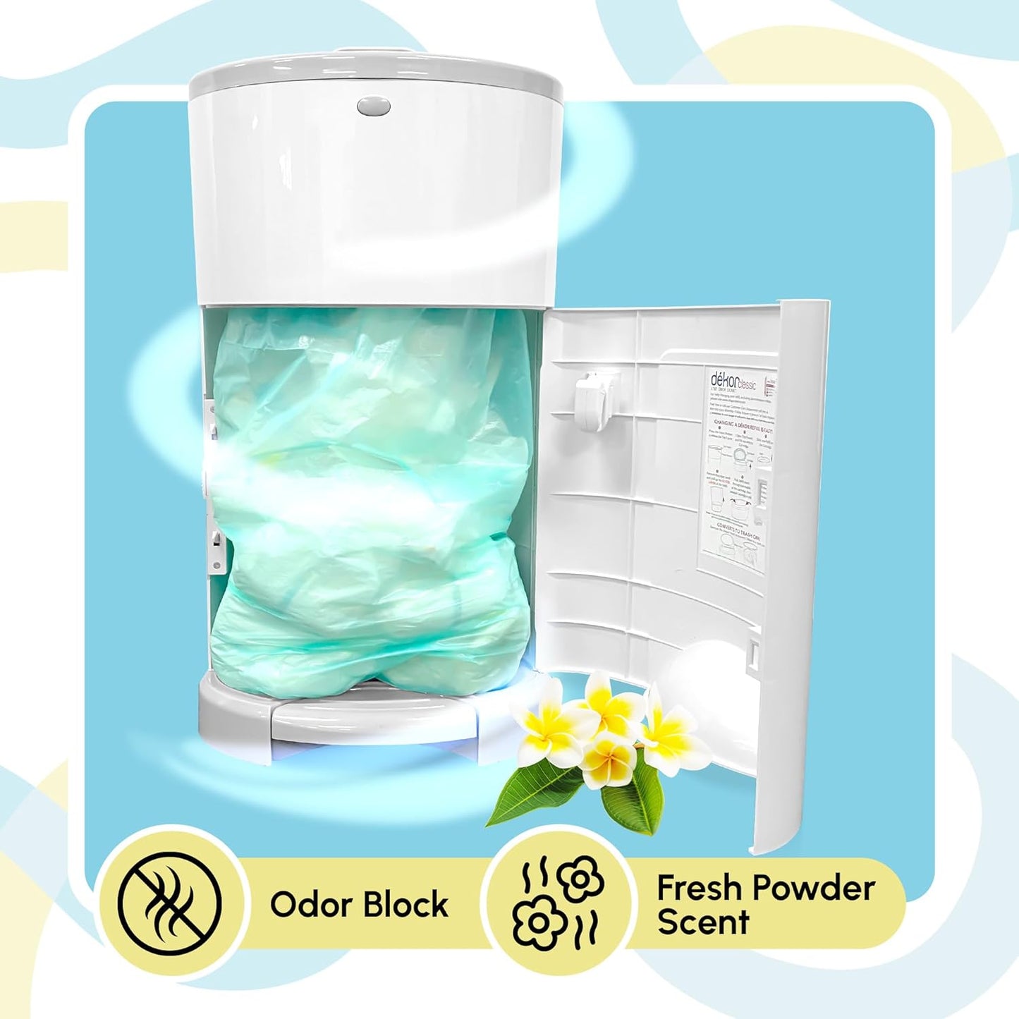 Reli. Diaper Pail Refill Bags, Compatible with Dekor Classic (10 Pack) | Diaper Dekor Refills w/Powder Fresh Scent | Odor Blocking, Strong, Easy Replacement Bags | Holds up to 4950 Diapers