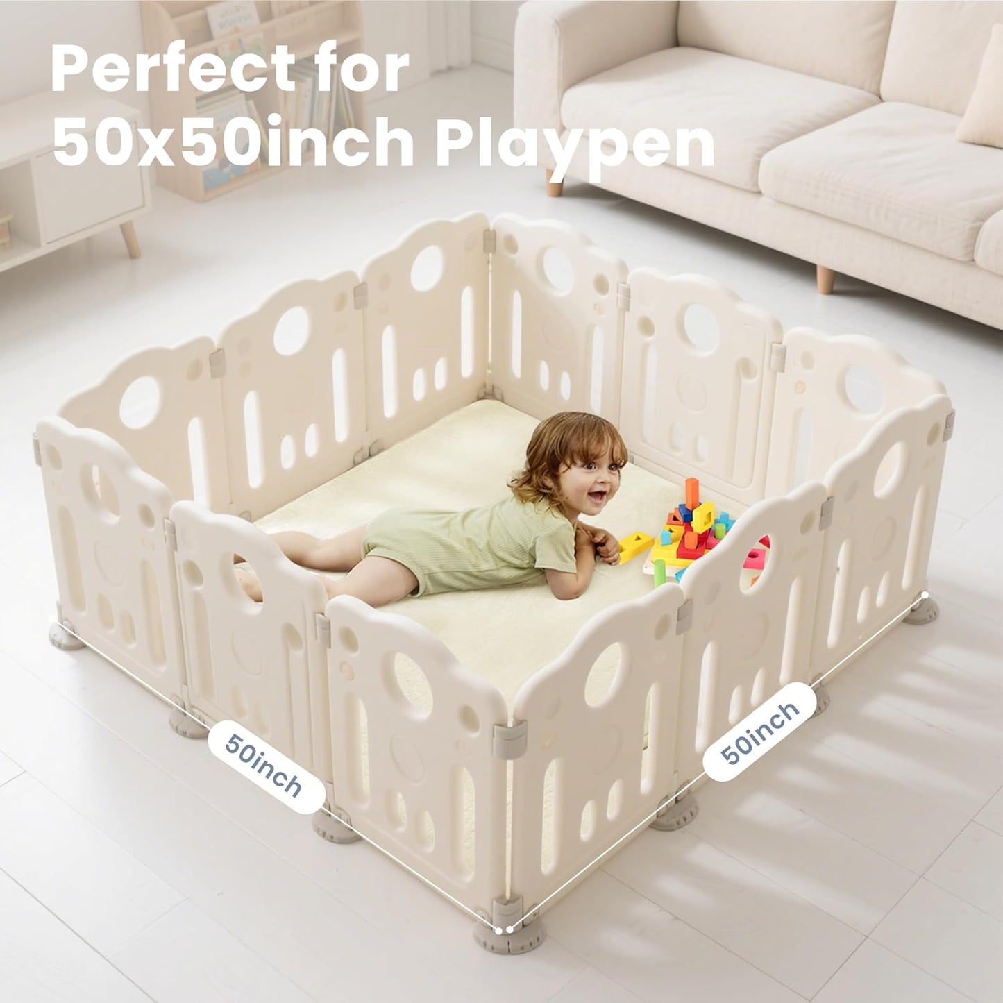ACOMOPACK 1.3" Thick Baby Play Mat for Floor 50x50"-Memory Foam Water-Repellent Playpen Mat for Tummy Time,Non-Slip Soft Velvet Nursery Rug for Kids,Toddlers,Infants Crawling（Beige）