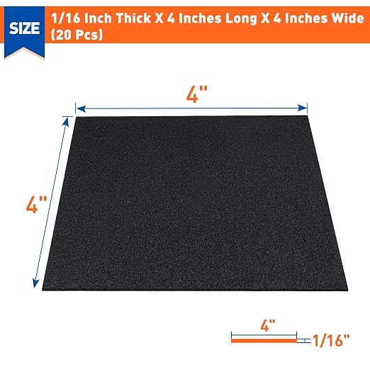 MAGZO 20Pcs Adhesive Foam Padding 1/16 in Thick X 4 in X 4 in | Closed Cell