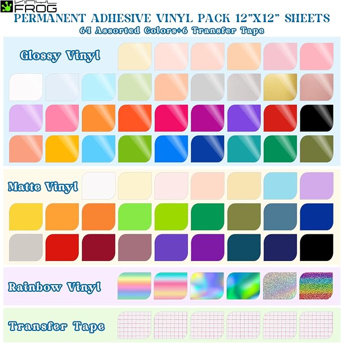 VINYL FROG Permanent Adhesive Vinyl Bundle 70 Pack Adhesive Vinyl Sheets