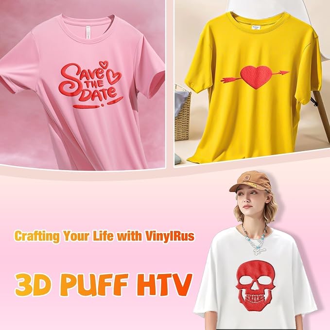 VinylRus Red Puff Vinyl Heat Transfer -12” x 6ft Puffy 3D Iron on Vinyl