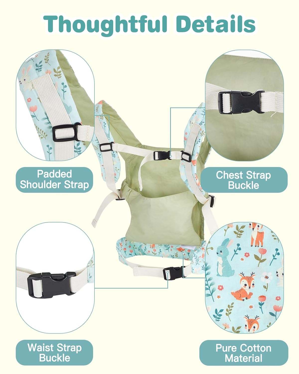 Lictin Baby Doll Carrier, Front and Back Doll Accessories Carrier for Little Girls, with Adjustable Straps for Stuffed Animal Reborn Baby Doll