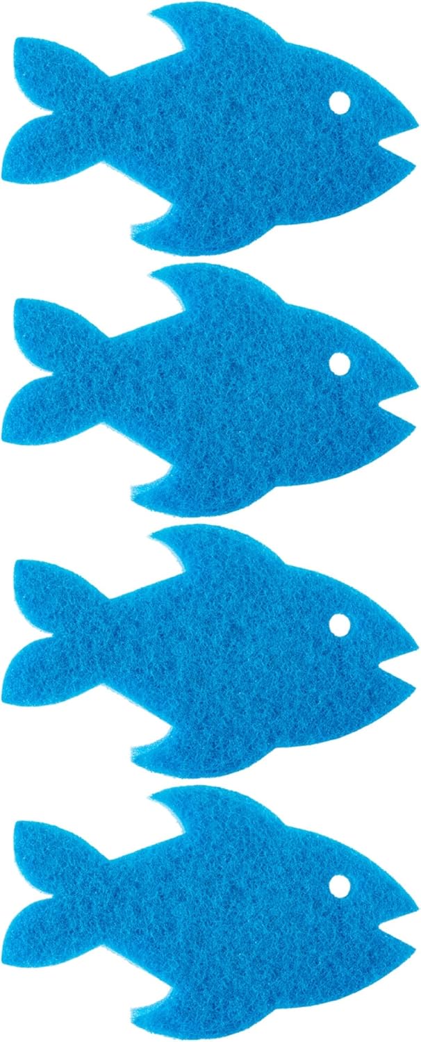 Vigar Pet Dish Sponge, Set of 4 Blue Fish-Shaped Scrub Sponges for Cat Bowls, Ideal for Stainless Steel Cat Bowls and Plastic Cat Bowls, Non-Scratch