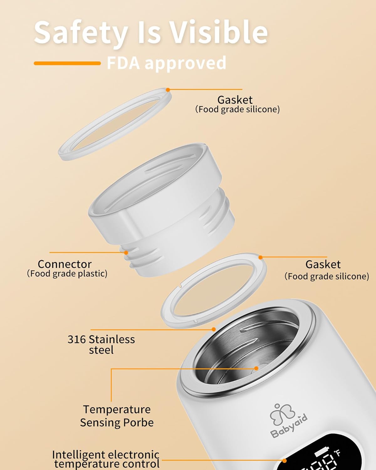 Portable Bottle Warmer, 100W Fast Heating, 13500mAh Cordless Baby Bottle Warmer with 4 Adapters & Temp Control, Travel Warmer for Breastmilk & Formula, Snow White