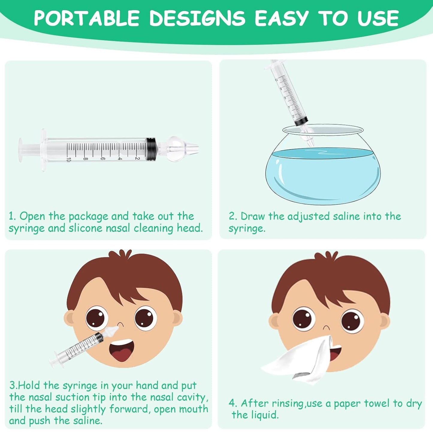 Baby Nasal Irrigator, 4PCS Nasal Syringe for Baby, Syringe Nasal Irrigator with Tweezers & Cleaning Brush, Baby Nasal Aspirator with Silicone Nasal Suction Tips Portable Baby Nasal Syringe