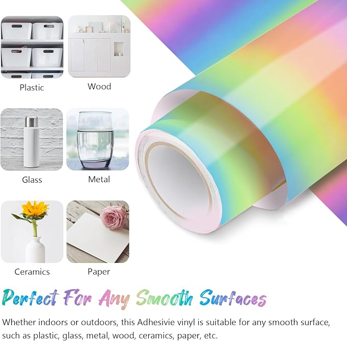 Rainbow Permanent Adhesive Vinyl Roll, Car Decals & DIY Crafts