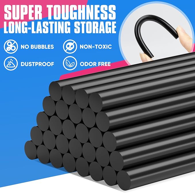 EZUVITA 60-Pack Full Size Hot Glue Sticks, 0.43” Dia x 8” Long | Black
