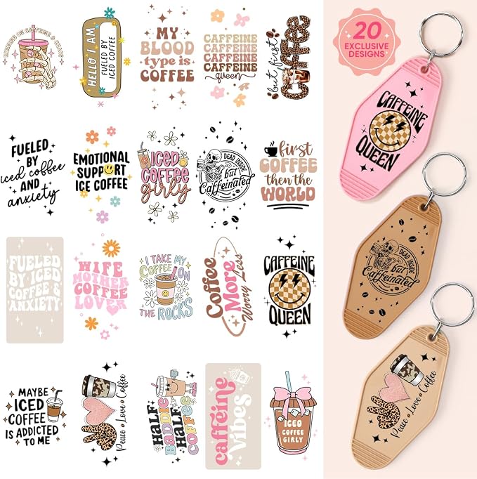 KACIOLA STUDIO Coffee UV DTF Wrap Stickers-80PCS Coffee Theme UV DTF Sticker
