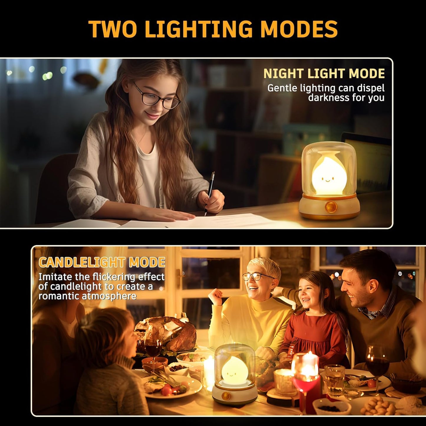 Ghost Campfire Night Light, Small Cute Desk Lamp, Dimmable Cordless Bedside Table Lamp, 2 Modes Rechargebale Battery Oprated Warm Night Light for Bedroom/Kids/Baby Nursery, Vintage Ambient Lighting