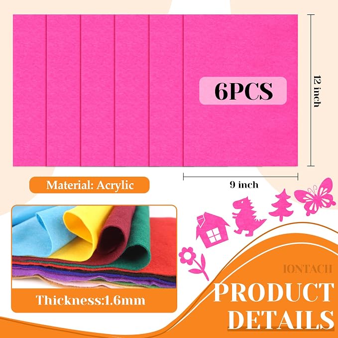 IONTACH 9" X 12" Soft Felt Sheets 1.6mm Thick | Felt Fabric