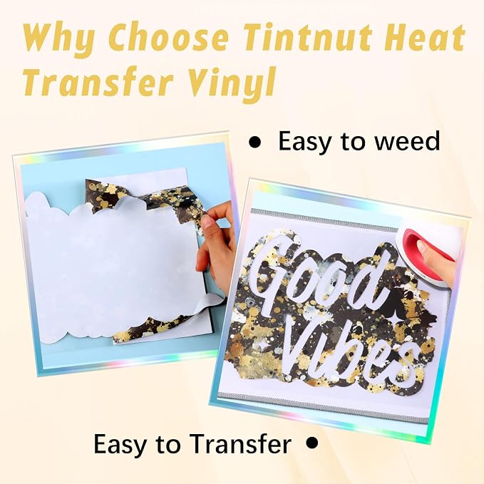 Tintnut Black Gold Splash Heat Transfer Vinyl Roll, stretch washable, works