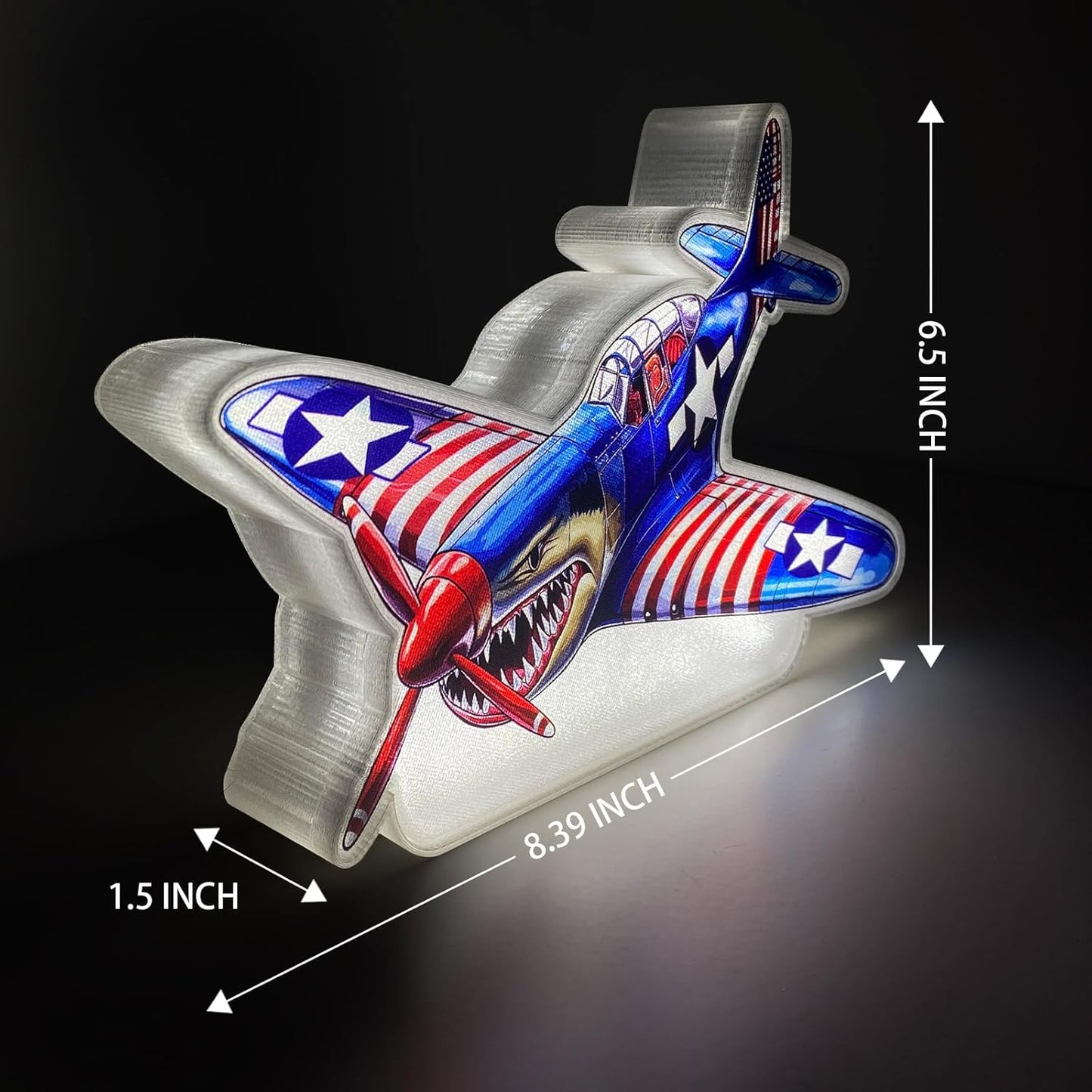 American Shark Fighter Warplane Night Light Up Box for Boy Kids Teens Gifts USB Powered Lamp Lightbox Bedroom Room Wall Hanging Art Table Desk Decorations Decor Sign