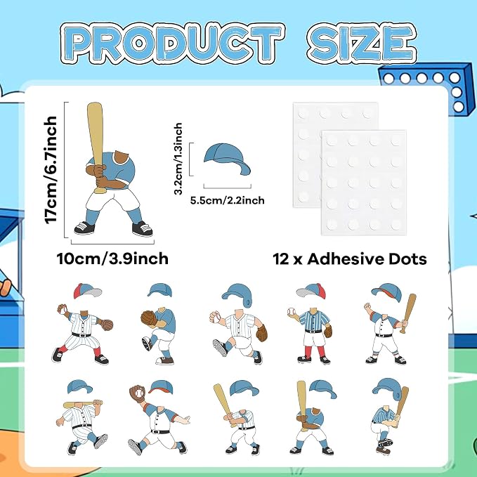 OBUSATT 60 Pcs Baseball Player Theme Cutouts Baseball Bulletin Board Decoration