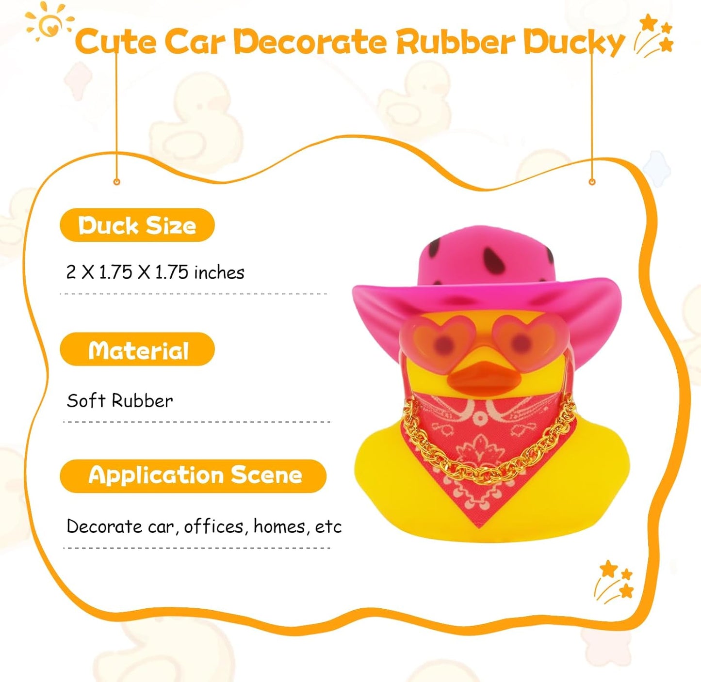 Quackly Pink Cowboy Rubber Duck, Car Dashboard Decoration Ducks with Cowboy Hat Necklace Sunglasses, Pink Black
