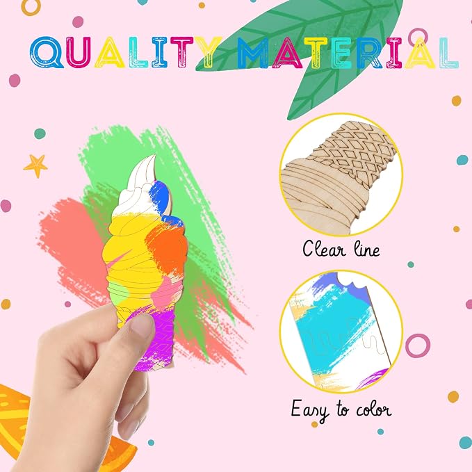 Chunful 60 Pieces Ice Cream Wood Cutouts Crafts Bulk Color Your Own Ice Cream