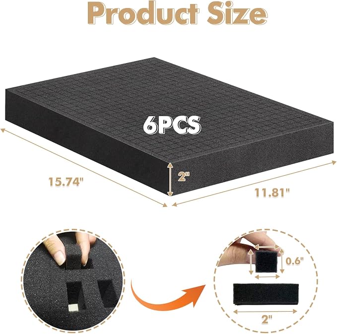 6Pcs Pick and Pluck Foam Large Size Apart Foam Insert Pre-Cubed Pick Padding