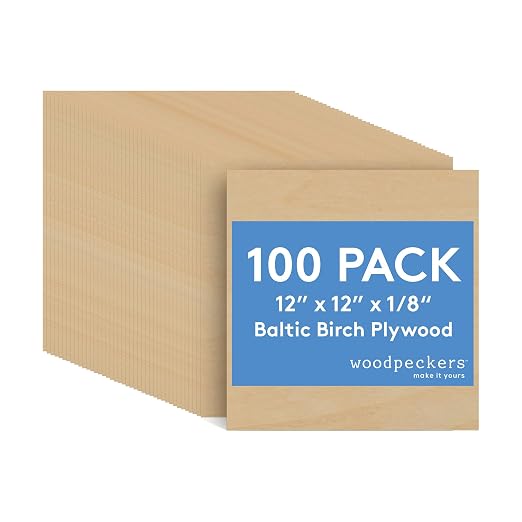 3 mm Baltic Birch Plywood 1/8 x 12 x 12 Inch, Box of 100 B/BB Grade Craft Wood