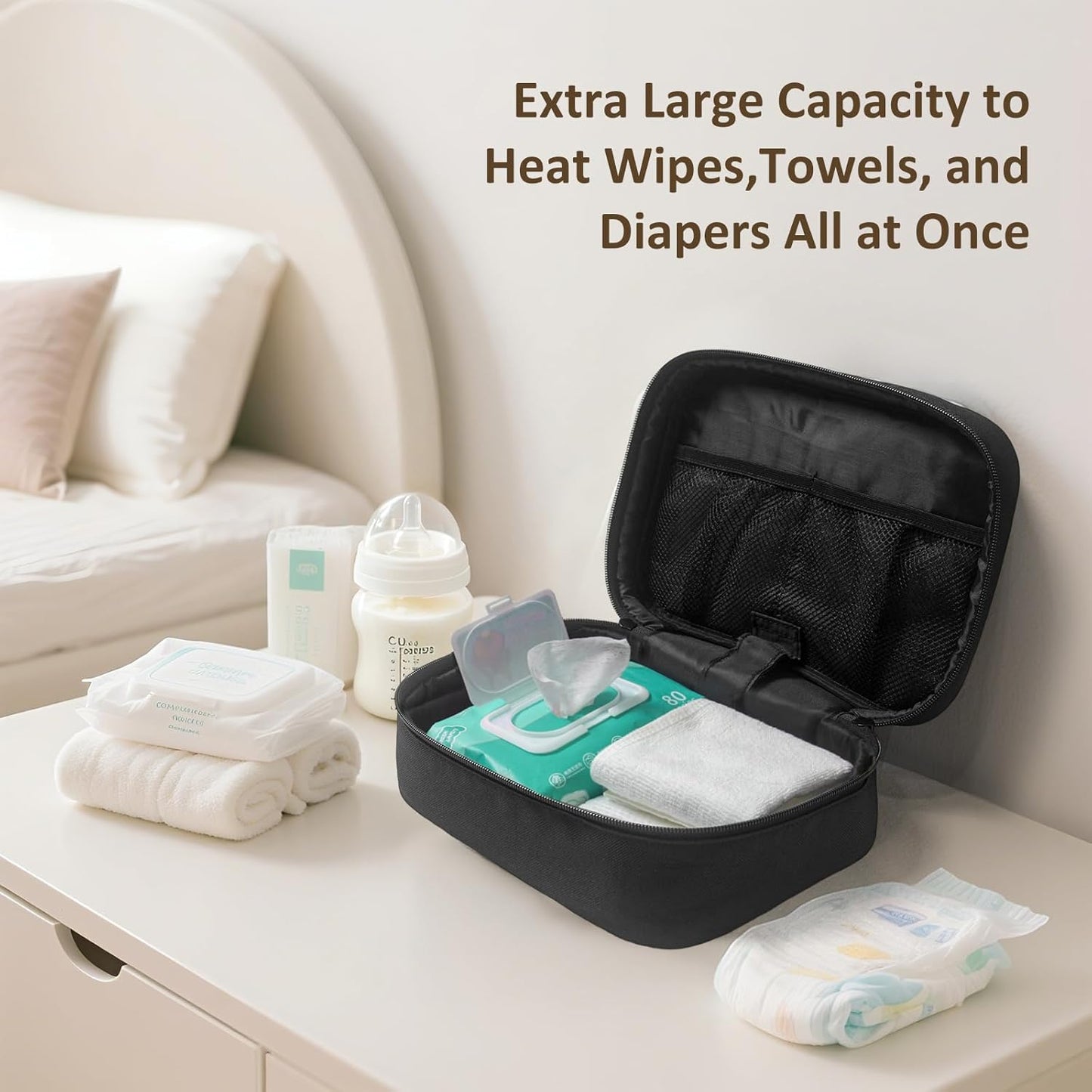 Baby Wipe Warmer with Temperature Control & Car Adapter - Portable Wet Wipes Warmer, 5L Large Capacity Multi-Use Heater Bag for Diaper Wipes/Baby Bottle/Towels-Home/Outdoor Travel Use