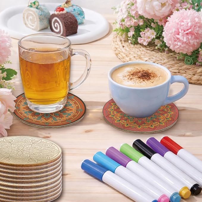26PCS Wood Coasters Craft Kit 10 Paint You Own Coaster